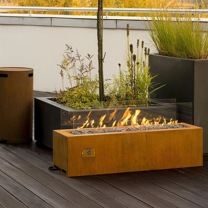 Outdoor Corten Steel Propane Fire Pit Table